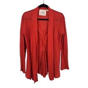 Anthropologie Cardigan Womens XL Red Twist Back Linen Blend Angel of the North